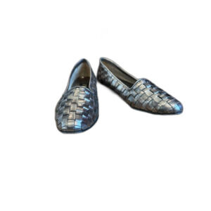 Amalfi Italy Pewter Metallic Woven Loafers Flats Size 5.5 Narrow